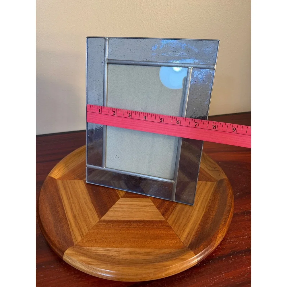J Devlin Glass Art Blue Stained Glass Picture Frame 7.5 x 10Tabletop Decor Handm